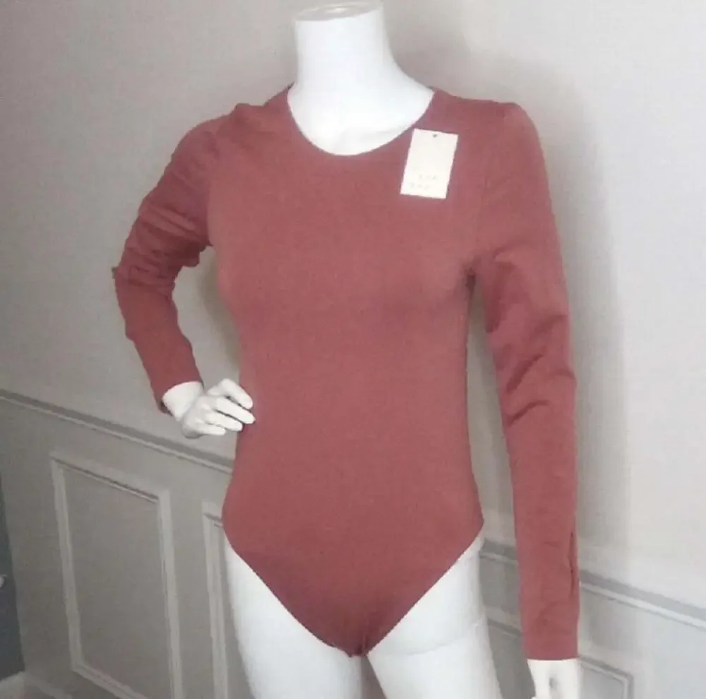 NWT Womens A New Day Rust Colored Long Sleeve Body Suit Bodysuit Size M